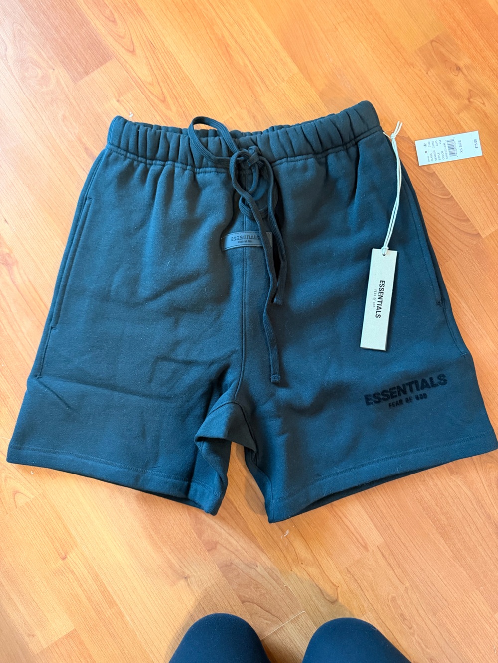 Essentials Black Logo Drawstring Sweat Shorts